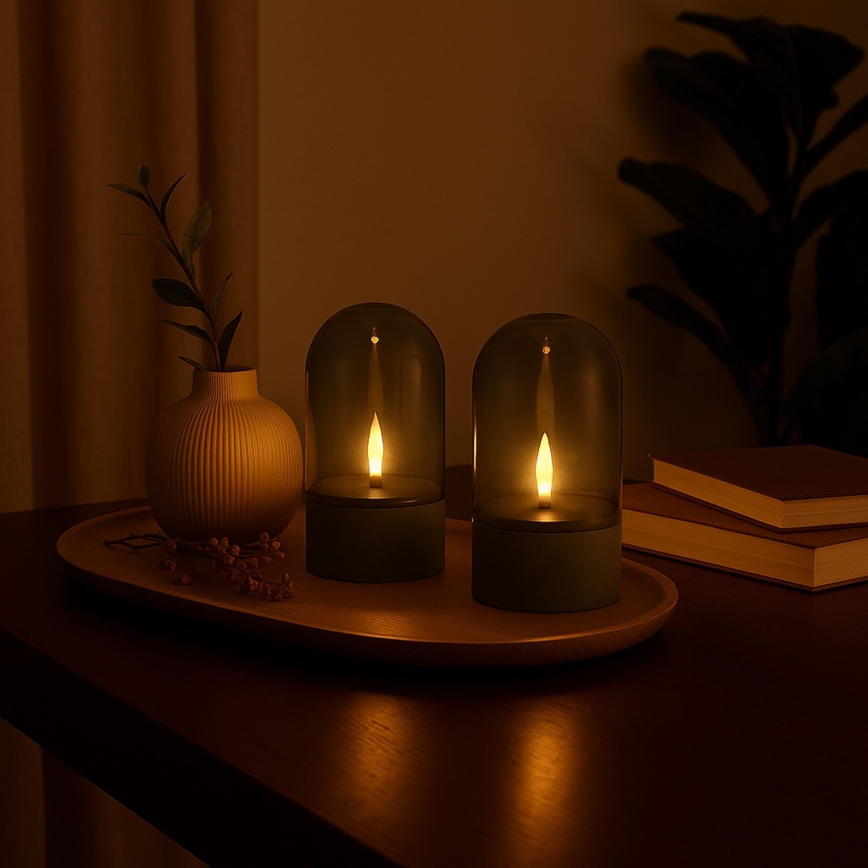 Brilliant - 2 db-os ILLUSION LED gyertya, LED/2xAA, IP44, szürke/füstölt fekete