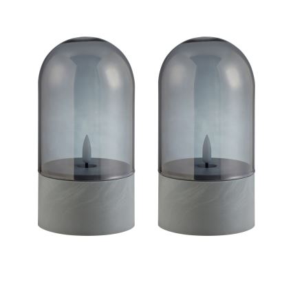 Brilliant - 2 db-os ILLUSION LED gyertya, LED/2xAA, IP44, szürke/füstölt fekete