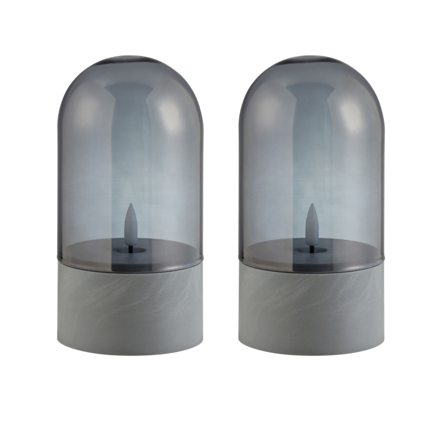 Brilliant - 2 db-os ILLUSION LED gyertya, LED/2xAA, IP44, szürke/füstölt fekete
