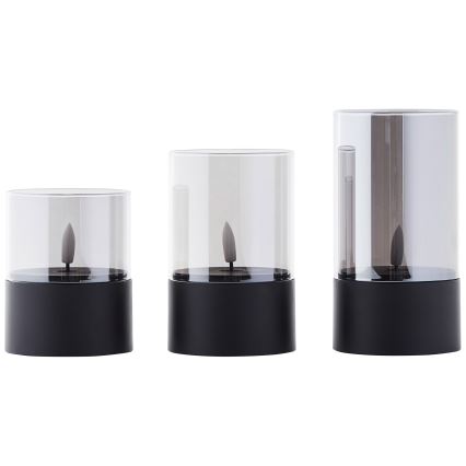 Brilliant - 3 darabos BOUGIE LED gyertya szett LED/2xAA IP44, fekete/füstszínű