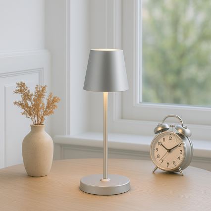 Brilliant - LED fényerőszabályozható, újratölthető, érintésvezérelt kültéri asztali lámpa ELORA LED/2,5W/5V 2700K 2600 mAh IP44 ezüst