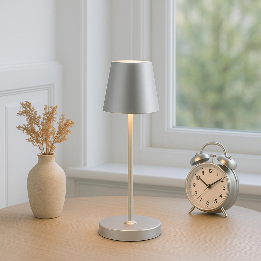 Brilliant - LED fényerőszabályozható, újratölthető, érintésvezérelt kültéri asztali lámpa ELORA LED/2,5W/5V 2700K 2600 mAh IP44 ezüst
