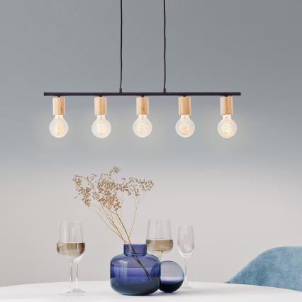 Brilliant - Függőlámpa kábellel KERRY 5xE27/40W/230V fekete/bambusz