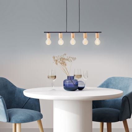 Brilliant - Függőlámpa kábellel KERRY 5xE27/40W/230V fekete/bambusz