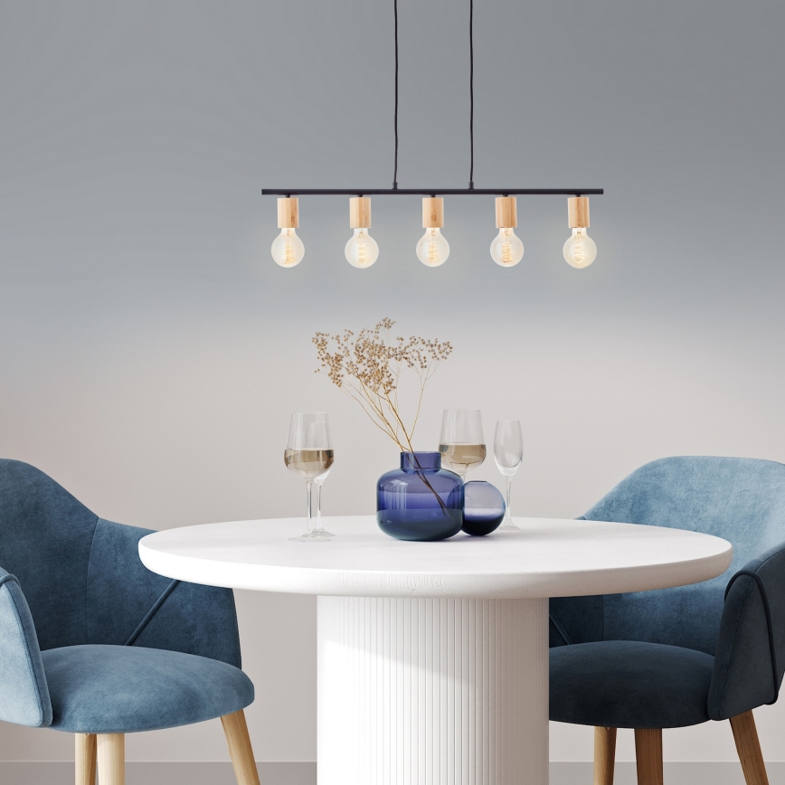 Brilliant - Függőlámpa kábellel KERRY 5xE27/40W/230V fekete/bambusz