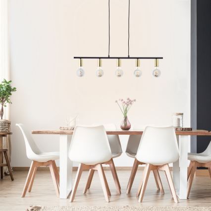 Brilliant - KERRY kábeles csillár 5xE27/40W/230V fekete/sárgaréz