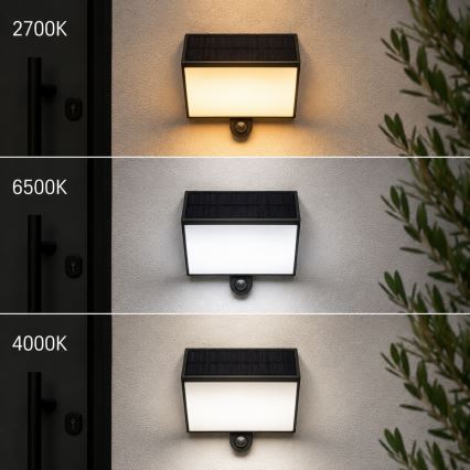 Brilliant - SIERRA LED napelemes fali lámpa érzékelővel 6W/3,7V 2700/4000/6500K 2000 mAh IP54 fekete