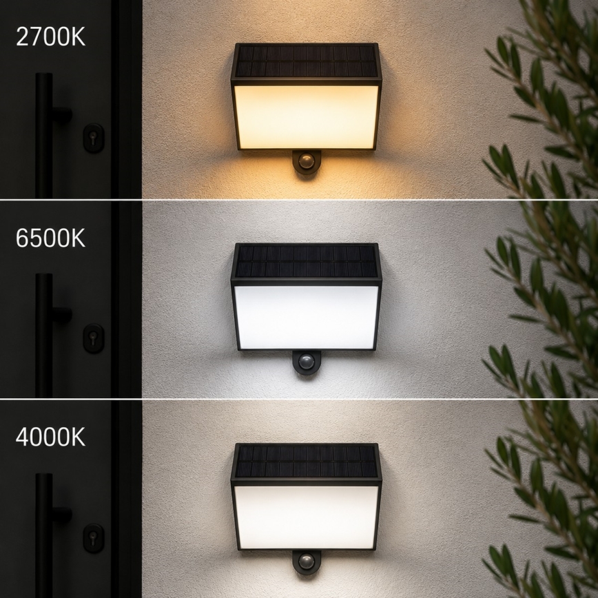 Brilliant - SIERRA LED napelemes fali lámpa érzékelővel 6W/3,7V 2700/4000/6500K 2000 mAh IP54 fekete