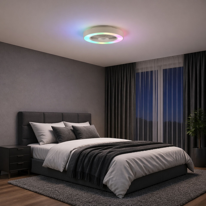 Brilliant - LED RGBW fényerőszabályozható mennyezeti lámpa ventilátorral CATANIA LED/37W/230V 2700-6500K átm. 48,6 cm bézs + távirányító