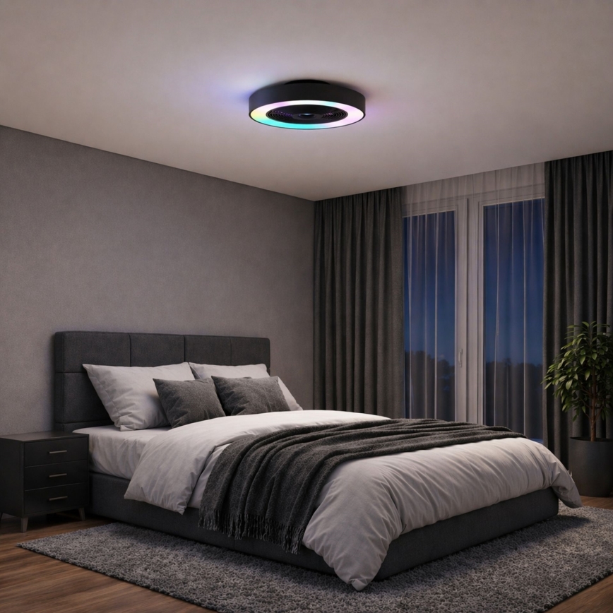 Brilliant - LED RGBW fényerőszabályozható mennyezeti lámpa ventilátorral CATANIA LED/37W/230V 2700–6500K átm. 48,6 cm fekete + távirányító