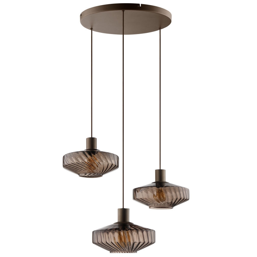 Brilliant - LYN kábelre függesztett csillár, 3xE27/20W/230V, átm. 69 cm, barna/füstbarna