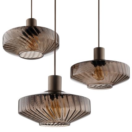 Brilliant - LYN kábelre függesztett csillár, 3xE27/20W/230V, átm. 69 cm, barna/füstbarna