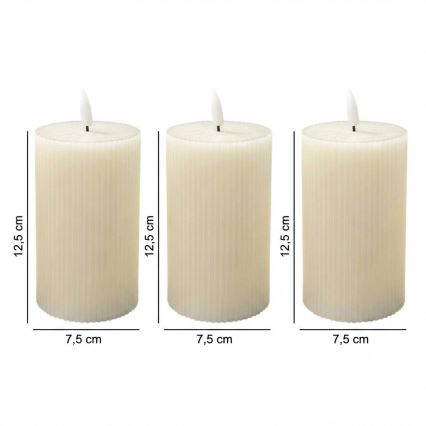 BRILLO 3 darabos LED gyertyaszett, LED/3xAAA, 12,5 cm, krémszínű + távirányítóval