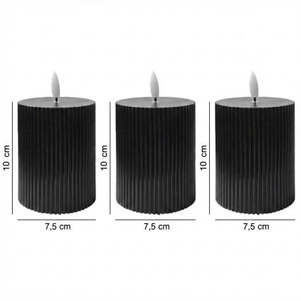 BRILLO 3 db LED-gyertya készlet, LED/2xAA, 10 cm, fekete, távirányítóval