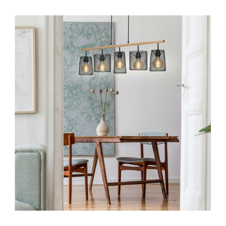 Brilo 4078-054 - Kábelen függő csillár WOOD & STYLE 5xE27/60W/230V