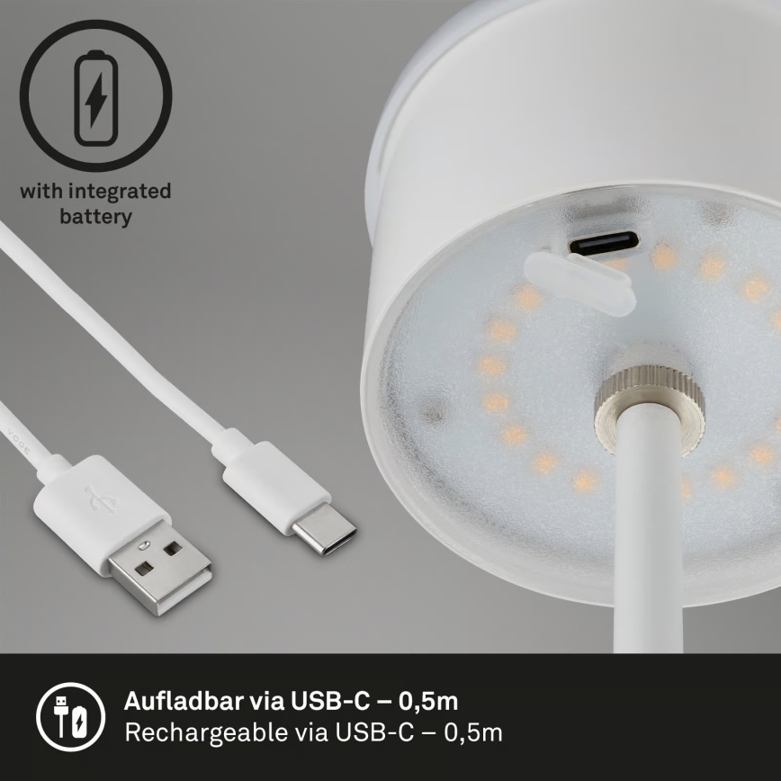 Brilo - KIKI LED dimmelhető, újratölthető, érintésvezérelt kültéri asztali lámpa LED/2,6W/5V IP44 2600 mAh fehér