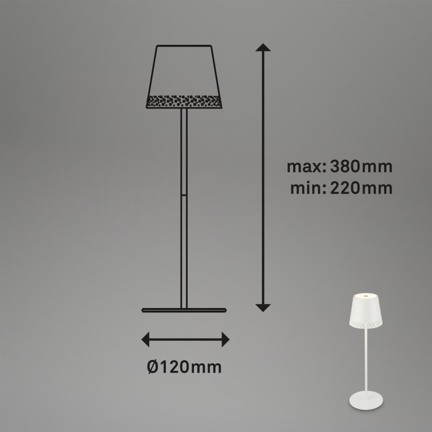 Brilo - KIKI LED dimmelhető, újratölthető, érintésvezérelt kültéri asztali lámpa LED/2,6W/5V IP44 2600 mAh fehér