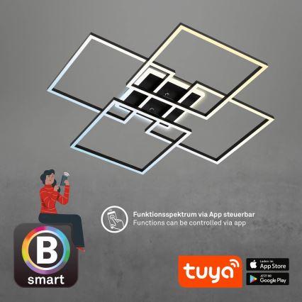 Brilo - LED dimmelhető mennyezeti lámpa FRAME LED/50W/230V 2700-6500K 72,4x72,4cm fekete Wi-Fi Tuya + távirányító