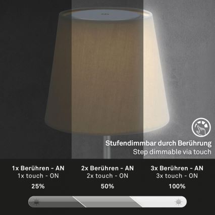 Brilo - LED Dimmelhető újratölthető kültéri asztali lámpa LED/3W/5V IP44 ezüst/bézs