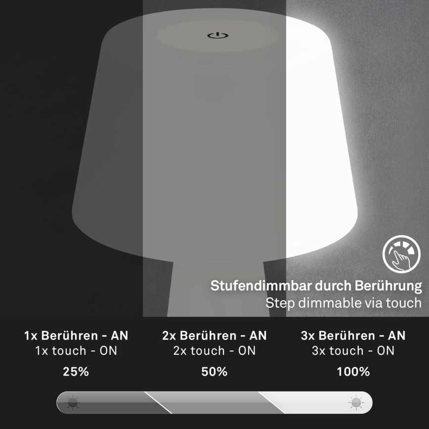 Brilo - LED Dimmelhető újratölthető kültéri asztali lámpa LED/3,5W/5V IP44 fehér
