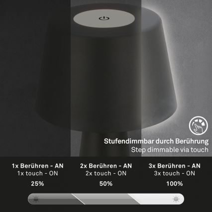Brilo - LED Dimmelhető újratölthető kültéri asztali lámpa LED/3,5W/5V IP44 fekete