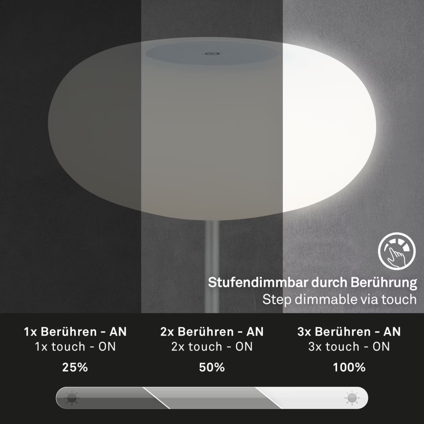 Brilo - LED fényerőszabályozható kültéri tölthető asztali lámpa OLANA LED/3W/5V 3300K IP44