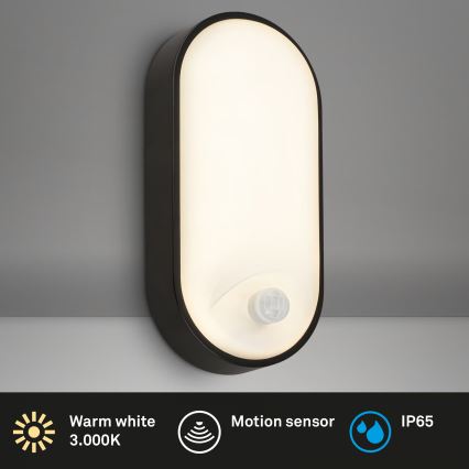 Brilo - LED kültéri fali lámpa mozgás- és alkonyérzékelővel RUCH LED/12W/230V IP65 fekete