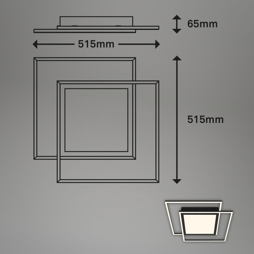 Brilo - LED mennyezeti lámpatest 2xLED/16W/230V + LED/19W 51,5x51,5 cm 3000K fekete