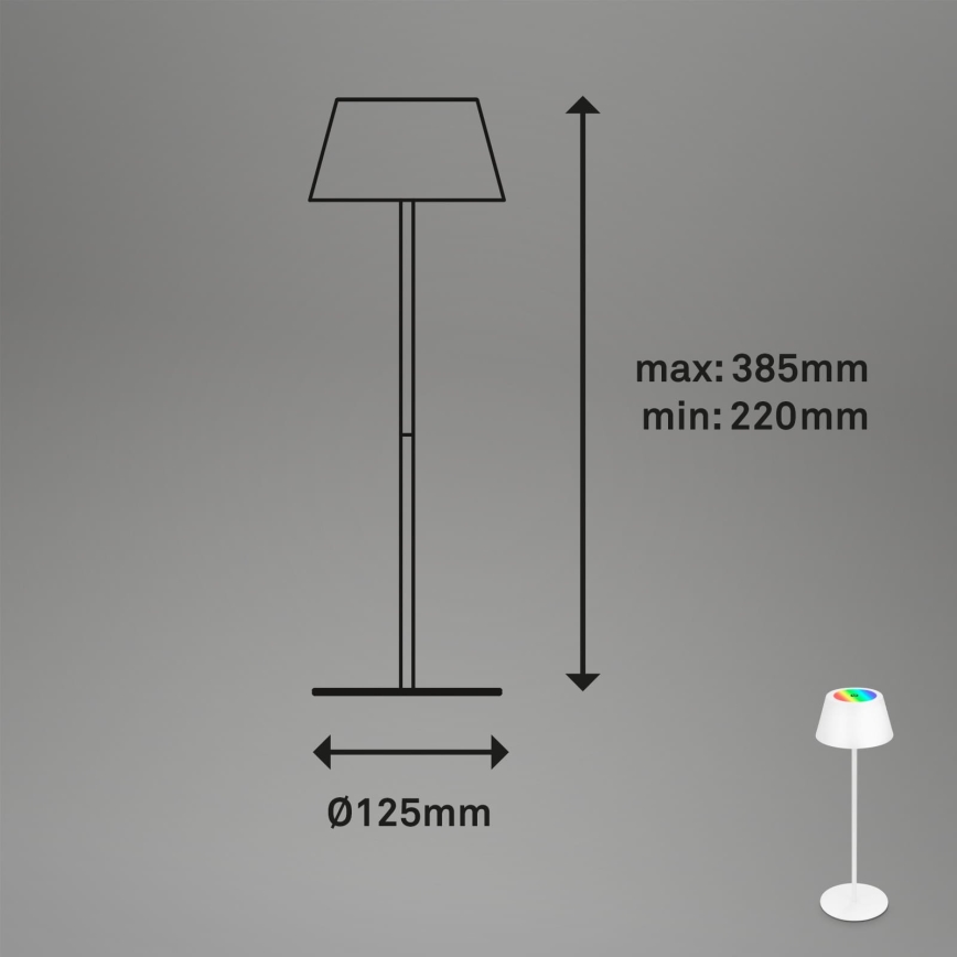 Brilo - LED RGB dimmelhető, újratölthető, érintésvezérlésű kültéri asztali lámpa KIKI LED/2,6W/5V IP44 2600 mAh fehér