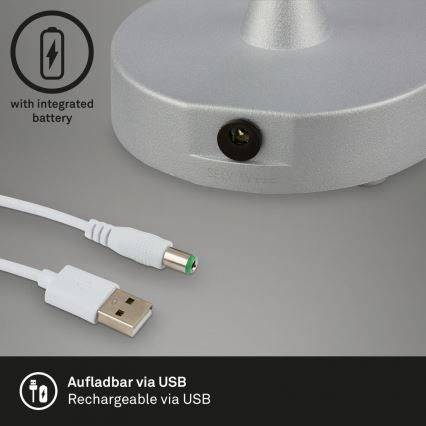 Brilo - LED állítható fényerejű, tölthető kültéri asztali lámpa LOLE LED/3W/5V 2000mAh IP44 ezüst/beige