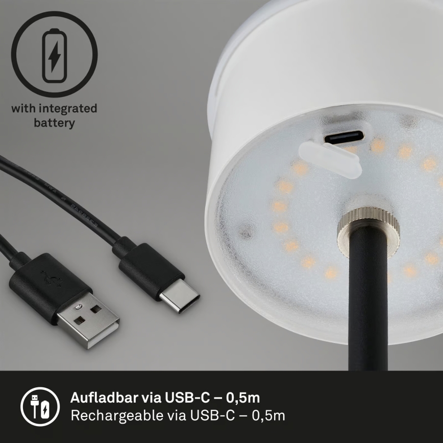 Brilo - LED dimmelhető, újratölthető, érintésvezérlésű kültéri asztali lámpa KIKI LED/2,6W/5V IP44 2600 mAh ezüstszínű