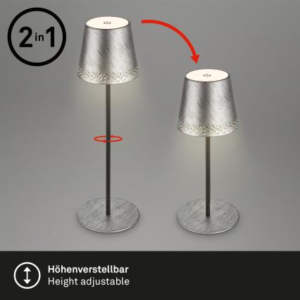 Brilo - LED dimmelhető, újratölthető, érintésvezérlésű kültéri asztali lámpa KIKI LED/2,6W/5V IP44 2600 mAh ezüstszínű