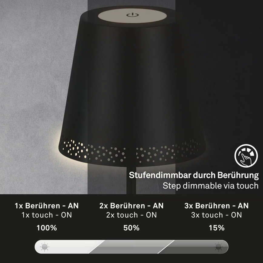 Briloner 1438015 - KIKI dimmelhető állólámpa LED/4,3W/5V IP44 2600 mAh fekete