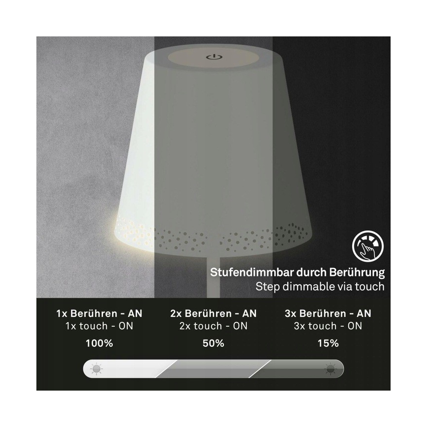 Briloner 1438016 - LED Dimmelhető érintős állólámpa 3in1 LED/3,5W/5V IP44 3000K 38-130 cm fehér