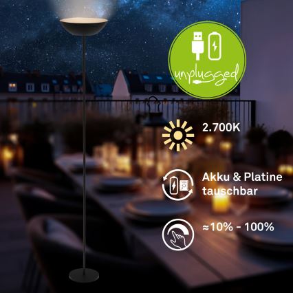 Briloner 1500015 - LED fényerőszabályozható állólámpa ESTATE LED/8W/5V 4000 mAh fekete