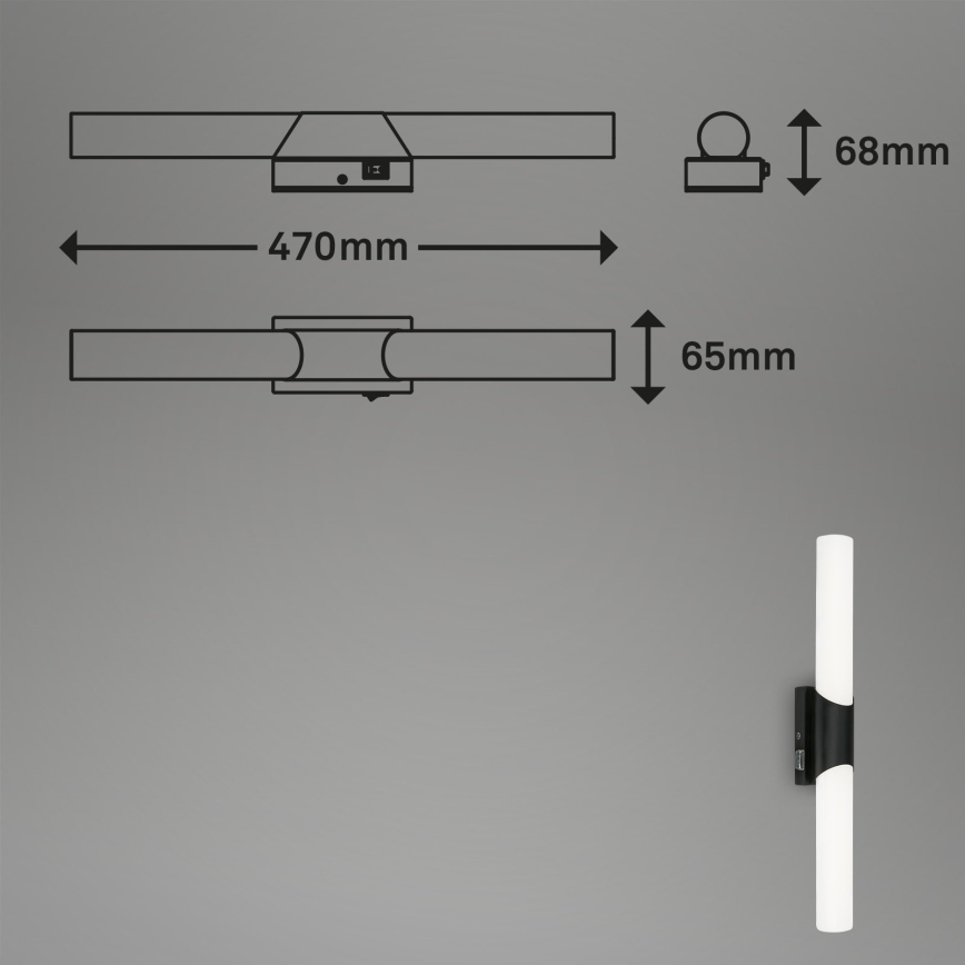 Briloner 2111-115 - LED fürdőszobai tükörvilágítás LED/11W/230V IP44 47 cm fekete