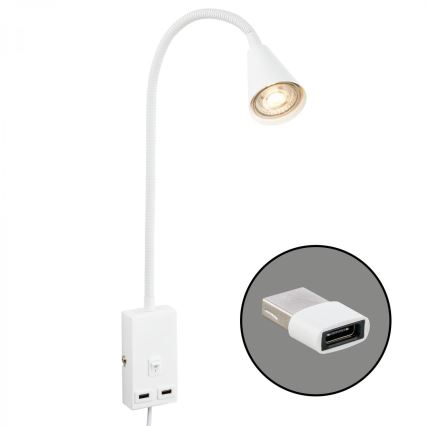 Briloner 2175-016 - Flexibilis fali lámpa USB-porttal 1xGU10/10W/230V fehér