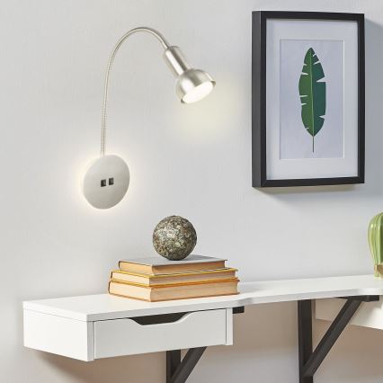 Briloner 2178012 - LED Rugalmas fali lámpa 1xE14/10W/230V + LED/3W matt króm