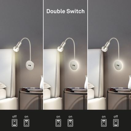 Briloner 2178012 - LED Rugalmas fali lámpa 1xE14/10W/230V + LED/3W matt króm