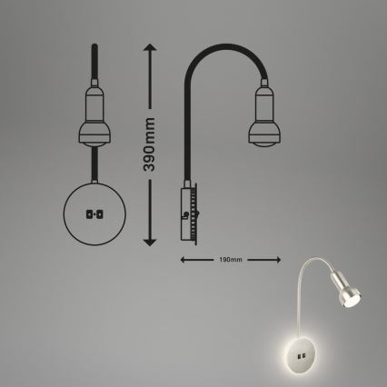 Briloner 2178012 - LED Rugalmas fali lámpa 1xE14/10W/230V + LED/3W matt króm