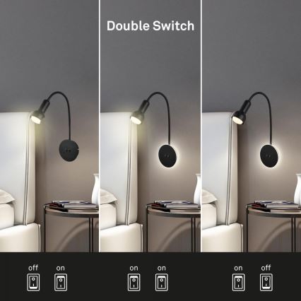 Briloner 2178015 - LED flexibilis fali lámpa 1xE14/10W/230V + LED/3W fekete