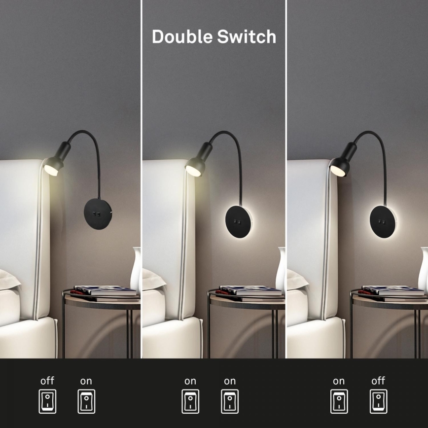 Briloner 2178015 - LED flexibilis fali lámpa 1xE14/10W/230V + LED/3W fekete