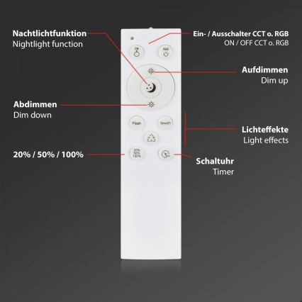 Briloner 3709-015 - LED RGBW Dimmelhető mennyezeti lámpa LED/22W/230V 4000K átm. 38 cm fekete + távirányítás