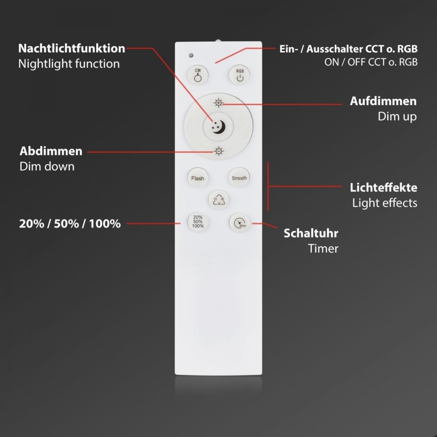 Briloner 3709-015 - LED RGBW Dimmelhető mennyezeti lámpa LED/22W/230V 4000K átm. 38 cm fekete + távirányítás