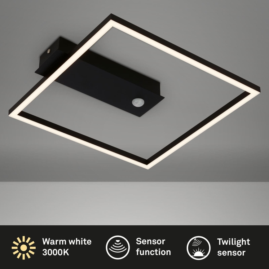 Briloner 3770-015 - FRAME mennyezeti lámpatest mozgás- és alkonyérzékelővel LED/14W/230V 3000K 30x32 cm fekete