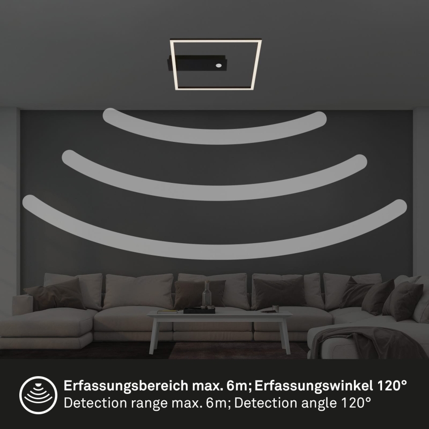 Briloner 3770-015 - FRAME mennyezeti lámpatest mozgás- és alkonyérzékelővel LED/14W/230V 3000K 30x32 cm fekete