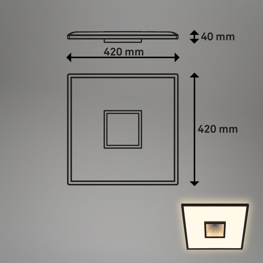 Briloner 3848015 - LED mennyezeti lámpatest TORO LED/18W/230V 42x42 cm fekete