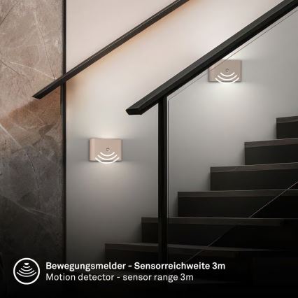Briloner 3878011 - CHAT tölthető LED fali lámpa mozgás- és alkonyatérzékelővel LED/3W/5V 2000 mAh bézs