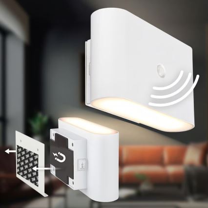 Briloner 3878016 - LED újratölthető fali lámpa mozgás- és alkonyatérzékelővel CHAT LED/3W/5V 2000 mAh fehér