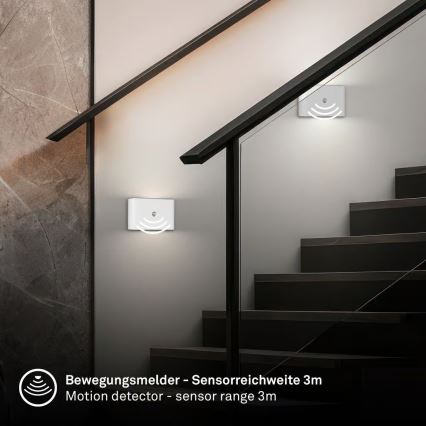 Briloner 3878016 - LED újratölthető fali lámpa mozgás- és alkonyatérzékelővel CHAT LED/3W/5V 2000 mAh fehér